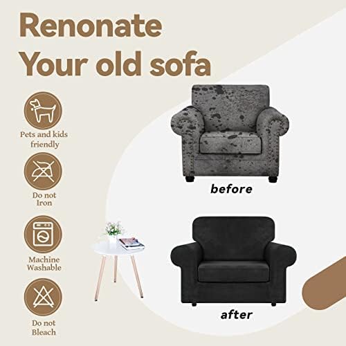 WEERRW Velvet Stretch 2 Pieces Chair Sofa Slipcovers Washable, Black - Image 5