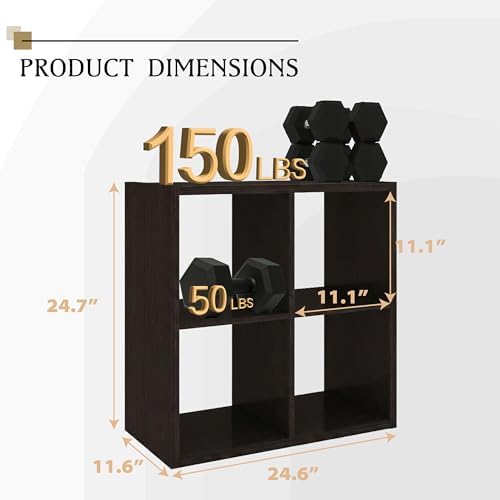 WannabeMyself【2026 Wooden Thick Frame】 4 Cube Storage Organizer with Anti-Tipping Kits, Reversible Open Back Book Shelf,Bookcase for Living Room,Bedroom,Entrance Hall,Office,11.6×24.6×24.7,Chocolate - Image 2