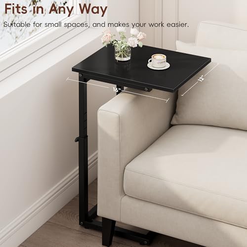 Vagusicc C-Shaped End Table for Couch, 33" Tall C Table Adjustable Height Side Table, Couch Side Tables with Metal Frame Slide Under Sofa, Sofa Table TV Tray for Living Room, Bedroom, Bedside, Black - Image 6