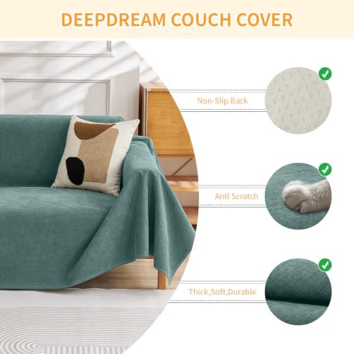 Deep Dream Cat-Scratch Resistant Couch Cover, Waterproof Sofa Cover for 3 Cushion Couch Washable, Pet Friendly Couch Protectors Anti Slip Thickened Love Seat Slipcovers for Dogs Pets,91" x 118",Green - Image 3