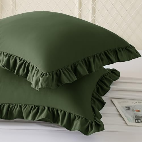 KKJIAF 2 Pack Ruffle Pillow Cases 26x26 Inches, Olive Green - Image 2