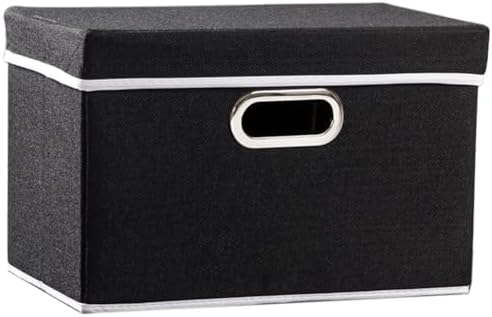 PRANDOM Foldable Storage Box with Lid [1-Pack] Fabric Collapsible Storage Bin Organizer Container Basket Cube with Cover for Home Bedroom Closet Office Nursery Black (14.9x9.8x9.8) by Prandom
