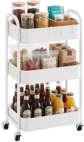 3-Tier Rolling Utility Cart with Caster Wheels,Easy Assembly, White by MAXHouser