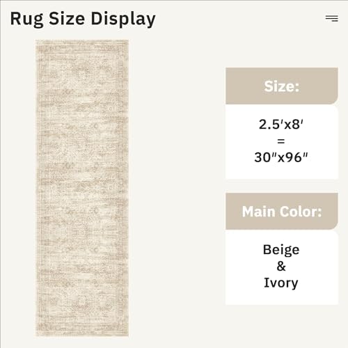 Soalmost Washable Runner Rug 2'6"x8' Kitchen Hallway Runners Beige - Image 5