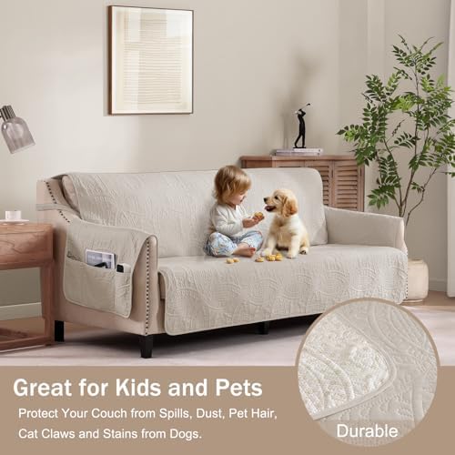 Beige Loveseat Covers for 2 Cushion Couch, Water-Repellent Quilted Covers for Sofa, Machine Washable Love Seat Couch Covers, Pet Friendly Loveseat Slipcovers (Loveseat 48", Beige Cream) - Image 2