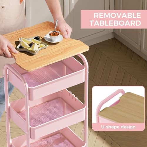 3-Tier Rolling Cart with Table Top, Metal Utility Cart on Wheels - Image 4