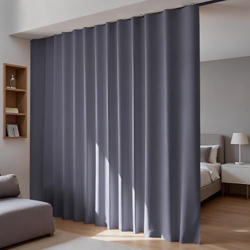 Room Divider Blackout Curtains Flexible Sliding Tracks Sets Ceiling Mounted Rod Window Curtain Privacy Separation for Bedroom Living Rooms,1 Panel Grey Drape and Black Track Set-W108xH84 in by DOEIEZ