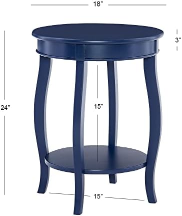 Powell Phipps Navy Blue Round Side Table with Shapely Legs and Shelf - Image 3