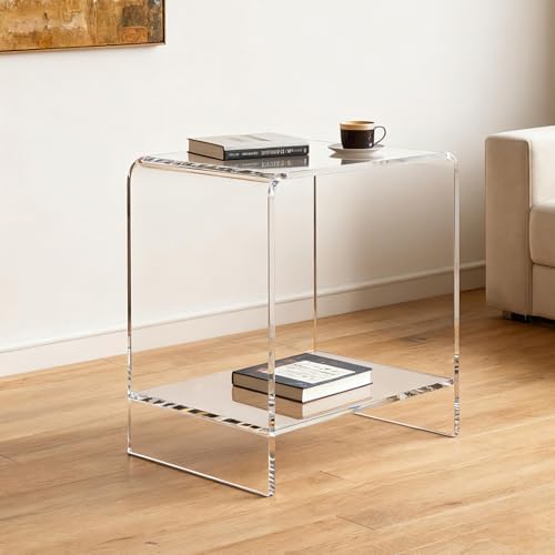 Acrylic End Table/Nightstand,23" H Sleek and Durable Bedside Storage. Ideal for Bedrooms, Living Rooms, and Modern Interiors.A Perfect Choice as a Bedside Table or Sofa Side Piece. (2 Tier- Bottom) - Image 5