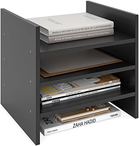 Ballucci 4-Tier Paper Sorter and File Organizer for Desk, Wood Mail Sorter, Fits into IKEA Kallax and ClosetMaid Cube Storage Shelves, Paper Tray, Mail Holder Stand for Classroom, Office, Black by Ballucci