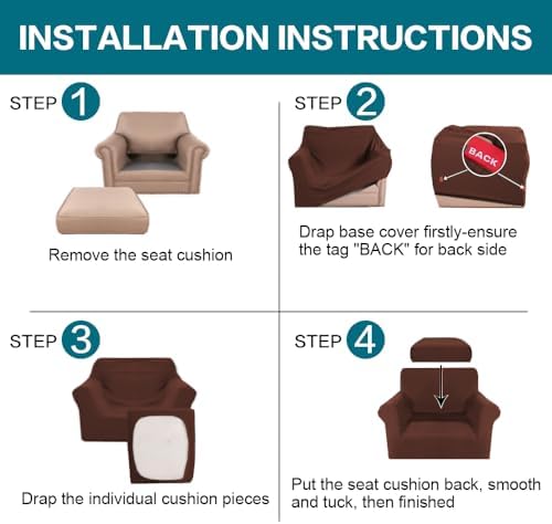 Turquoize 2 Piece Chair Covers Armchair Slipcovers for Living Room Armchair Sofa Cover with Individual Cushion Covers Feature Jacquard Fabric (Chair, Burnt Brick) - Image 6