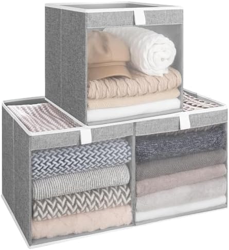 StorageWorks 13x13 Cube Organizer Bins with Clear Window, Gray, 3-Pack by StorageWorks