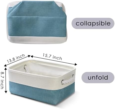 TheWarmHome Storage Bins for Shelves - Small 6 Pack 11.8x7.8x5.2 inch Sturdy Storage Basket W/Handles, Decorative Foldable Storage Baskets for Organizing Closet Nursery Toy(White & Green) - Image 6