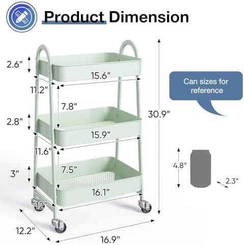 OLIXIS Metal 3 Tiers Rolling Storage Utility Cart with Lockable Wheels - Image 4