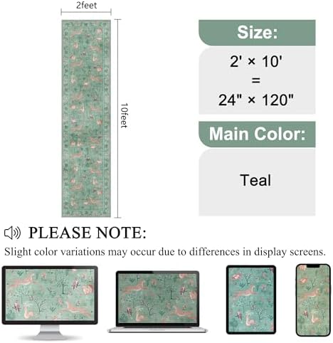 DUKINO 2x10 Kitchen Runner Rug, Soft Non Slip Animal Washable Rug, Teal - Image 2