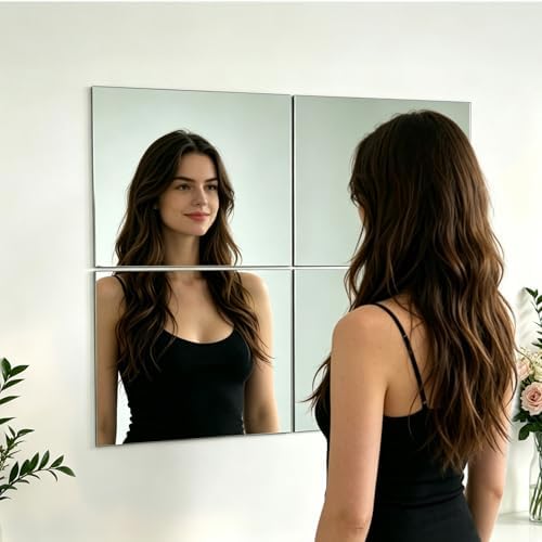 4-piece Glass Full Length Wall Mirror Tiles, 10 × 10 inch self-Adhesive Frameless Small Mirror Brick, Suitable for Home Gyms, bedrooms, Doors, and Bathroom Glass Mirrors (4Pcs 10 * 10) - Image 3