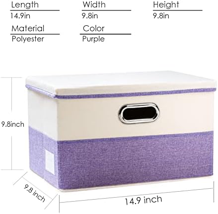 PRANDOM Collapsible Storage Bin with Lid [3-Pack] Fabric Foldable Storage Box Organizer Container Basket Cube with Cover for Home Bedroom Closet Office Nursery Purple&Cream(14.9x9.8x9.8) - Image 4