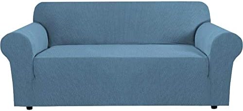 H.VERSAILTEX Stretch Slip Covers for Sofas/Couches Sofa Slipcovers for Living Room Couch Cover 3 Cushion Sofa Feature Thick Checked Jacquard Fabric with Elastic Bottom, Sofa Large - Dusty Blue by HVERSAILTEX