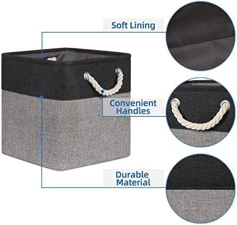 Temary Storage Baskets 4 Pack Fabric Storage Cubes Basket for Organizing, Collapsible Cloth Baskets with Handles for Shelves, Home, Closet (Black&Gray) - Image 4