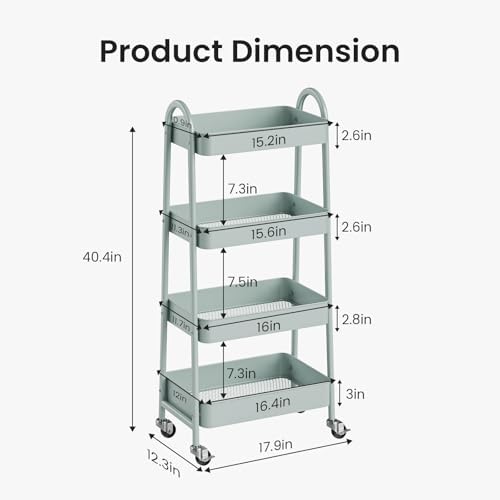 DUMOS 4 Tiers Rolling Utility Cart, Storage Organizer, Shelving Unit - Image 6