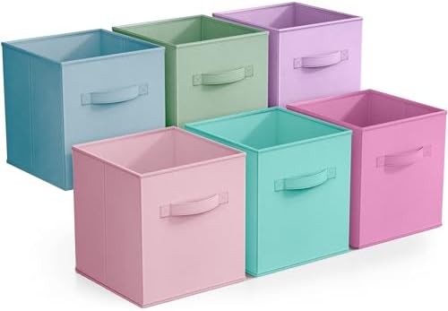 Sorbus Cube Storage Bin, Fabric, 6 Pack (11 Inch, Pastel Multi-Color 2) by Sorbus