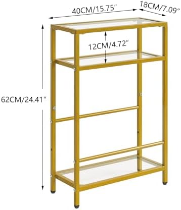 IBUYKE Narrow Glass Side Table with Magazine Rack,Gold UTMZ002G - Image 3