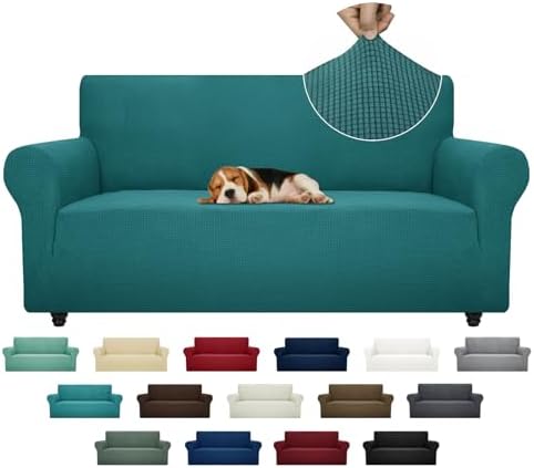 ZNSAYOTX Super Stretch Couch Cover (72"-92") Universal Sofa Covers with Elastic Bottom, Dog Cat Pets Friendly Washable Furniture Protector Fitted Sofa Slipcovers Stay in Place (Peacock Teal, Sofa) by ZNSAYOTX