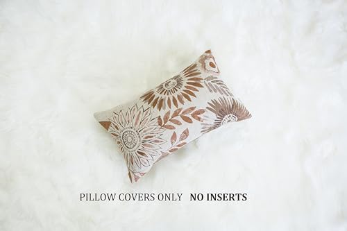 Mika Home Pack of 2 Decorative Oblong Rectangular Throw Pillow Cover Cushion Cases for Chair,Sunflower Pattern,12x20 Inches, Brown Cream - Image 3