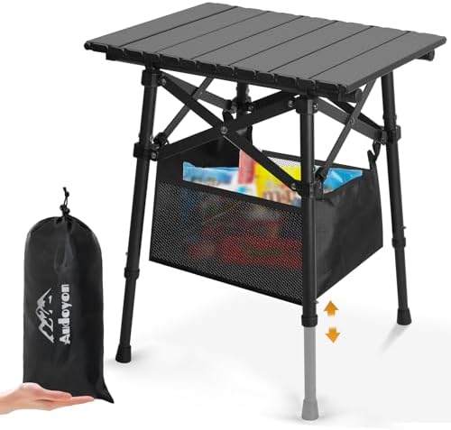 Folding Camping Side Table, Adjustable Height 14.2 & 18.9 in by Audoyon
