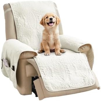 Quilted Recliner Chair Covers, Water-Repellent Slipcovers, Off White Recliner Covers Stay in Place, Pet Friendly ReclinerCover for Dogs, Washable Chair Covers (Recliner 22", Ivory White) by Pamhaven