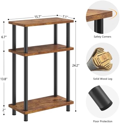 Apicizon Small Narrow Side Table, 3-Tier Skinny End Table, Brown and Black - Image 2