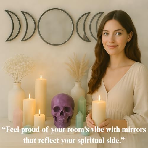 Moon Mirror – Announcing Love Gothic and Boho Home Wall Decor - Glass Moon Phase Mirror Set with Crystal Clear Reflection - Moon Mirror Wall Decor for Living Room Bedroom Nursery - Image 6