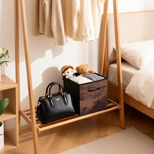WUIKE 11-Inch Rust Brown Cubby Organizer Baskets with Handles, 4-Pack - Image 6