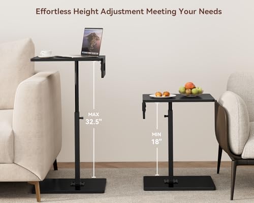 C Shaped End Table with Charging Station, Adjustable Height C Table End Table, 360°Swivel TV Tray Table for Small Spaces, Rounded Corners Couch Table, Side Tables Living Room for Sofa,Chair,Snack,Bed - Image 5