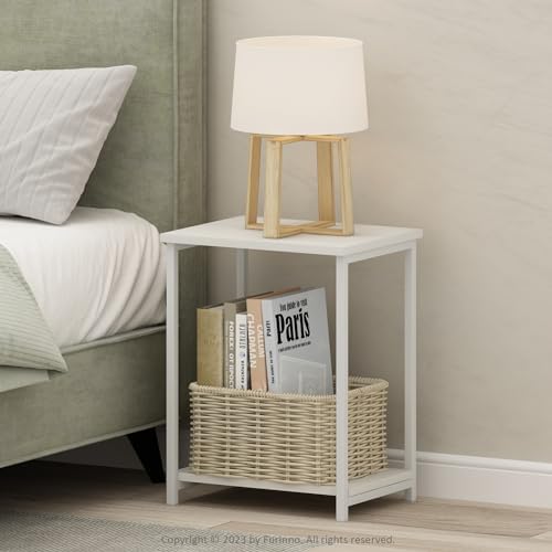 Furinno Simplistic Side Table, 2-Tier Metal Frame Modern End Table with Open Shelf, Night Stand, Bedside Table, for Living Room, Bedroom, White - Image 2