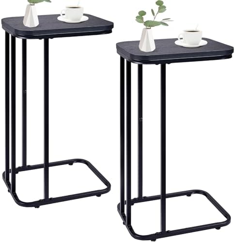 KJGKK C Shaped End Table Set of 2, Small Side Table for Sofa and Bed, Couch Tables That Slide Under, Tall Tv Tray Table for Living Room, Bedroom, Ebony Black by KJGKKHOME