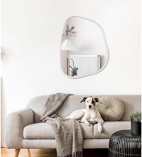 Irregular Oval Wall Mirror Large White 20"x16" Inches Asymmetrical Mirror Modern Wood Frame Unique Shape Wall Mounted Vanity Artistic Mirror Decor for Living Room Bedroom Bathroom Entryway - Image 3