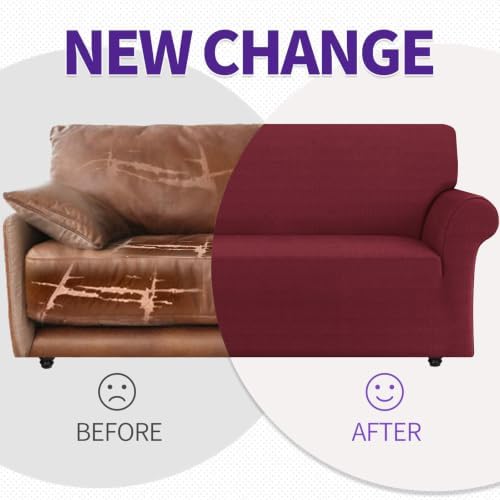 ZNSAYOTX Loveseat Covers High Stretchy Spandex Pet Friendly Sofa Slipcover 1 Piece Non Slip Couch Furniture Protection Covers (Wine Red, Loveseat) - Image 5