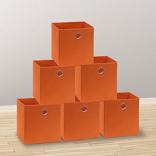 Simple Houseware 11-Inch Foldable Cube Storage Bins with Handles, Orange - Image 7