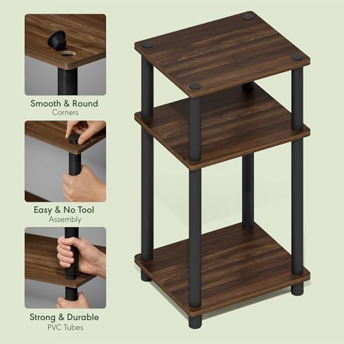 Furinno Turn-N-Tube 3-Tier Toolless Side Table, Compact, Brown Walnut - Image 5