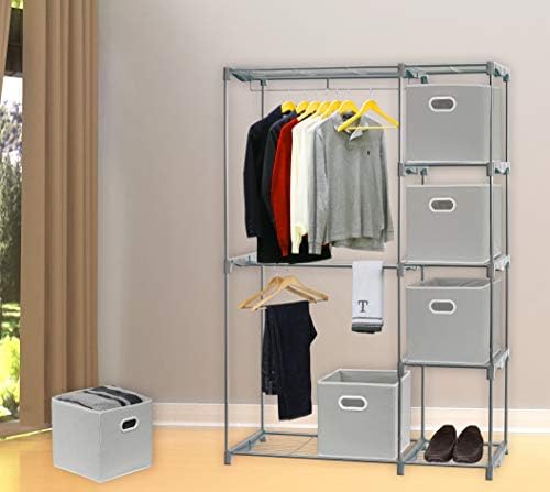 Simple Houseware 11-Inch Foldable Cube Storage Bins with Handles, Gray - Image 5