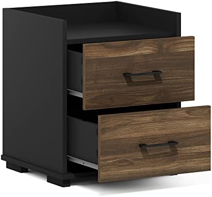 Furinno Tidur Night Stand with Drawers, 2 Drawers, Brown Walnut/Black - Image 7