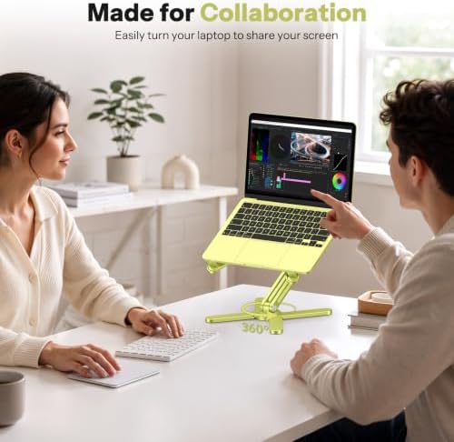 OMOTON LA10 360° Rotating Laptop Stand Riser Foldable for Desk, Citron - Image 3