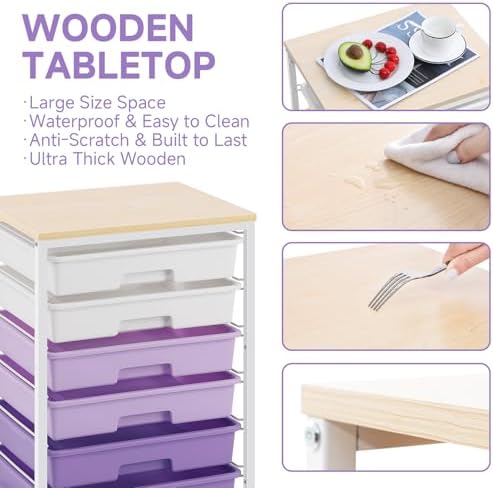 Sykiariol Rolling Cart with 6 Drawers,Purple - Image 6