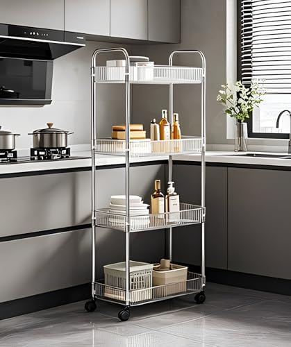 Sooyee Clear 4-Tier Plastic Rolling Utility Cart with Wheels - Image 4