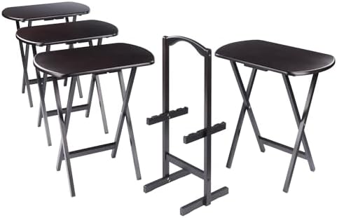 Winsome Corbett Set of 4 Oversized Foldable Snack Tables with Storage Rack, Easy to Store Portable Fold Up Table Set for Kitchen, Living Room TV Dining, Crafts, Puzzles, Work from Home - Image 5