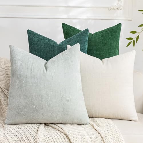 Set of 4 Soft Textured Decorative Throw Pillow Covers 18x18 Inch Cozy Farmhouse Cushion Cover Square Accent Pillow Cases for Bed Couch Sofa Living Room, White Aqua Green by Cozoomy