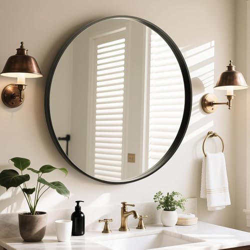 WallBeyond Round Wood Mirror, 32" Round Modern Decoration Large Circle Wall Mirror for Bathroom Living Room Bedroom Entryway, Black by WallBeyond