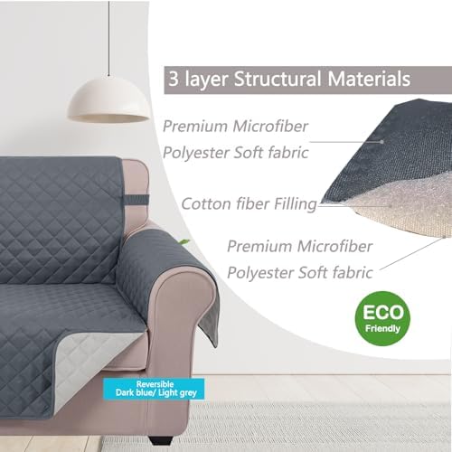 U-NICE HOME Loveseat Sofa Cover for 2 Cushion Couch, Dark Blue/Light Grey - Image 4