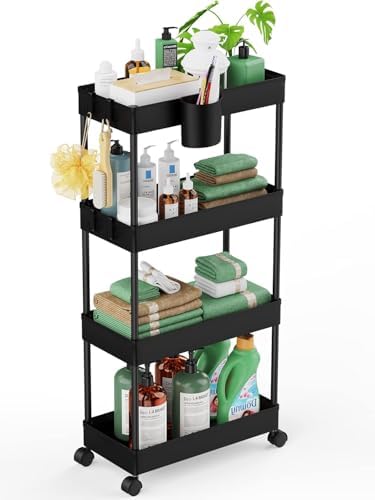 LEHOM Slim Rolling Storage Cart - 4 Tiers Bathroom Organizer Utility Cart by LEHOM